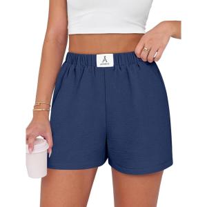 image:imageANRABESS Shorts for Women Summer Beach Cover Ups Casual High Waist Flowy Wide Leg 2026 Spring Vacation Lounge ShortsNavy Blue