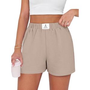image:imageANRABESS Shorts for Women Summer Beach Cover Ups Casual High Waist Flowy Wide Leg 2026 Spring Vacation Lounge ShortsParchment
