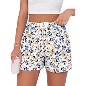 image:imageANRABESS Shorts for Women Summer Beach Cover Ups Casual High Waist Flowy Wide Leg 2026 Spring Vacation Lounge ShortsYellow Blue Floral