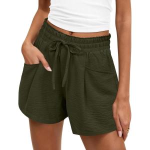 image:imageANRABESS Shorts for Women Summer Casual High Waist Drawstring Comfy Dressy Lounge 2026 Beach Vacation Shorts with PocketsArmy Green