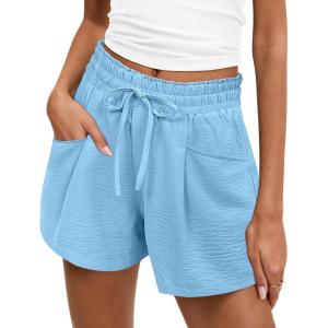 image:imageANRABESS Shorts for Women Summer Casual High Waist Drawstring Comfy Dressy Lounge 2026 Beach Vacation Shorts with PocketsBright Blue