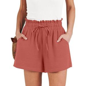image:imageANRABESS Shorts for Women Summer Casual High Waisted Wide Leg Drawstring Lounge Shorts Comfy 2026 Beach Vacation ClothesOrange Red