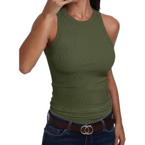 image:imageANRABESS Sleeveless Tank Tops for Women High Neck Racerback Ribbed Knit Top Summer 2026 Casual Basic Slim Fit Workout ShirtsArmy Green