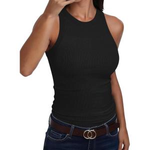 image:imageANRABESS Sleeveless Tank Tops for Women High Neck Racerback Ribbed Knit Top Summer 2026 Casual Basic Slim Fit Workout ShirtsBlack