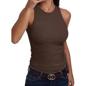 image:imageANRABESS Sleeveless Tank Tops for Women High Neck Racerback Ribbed Knit Top Summer 2026 Casual Basic Slim Fit Workout ShirtsCoffee