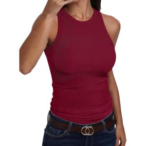 image:imageANRABESS Sleeveless Tank Tops for Women High Neck Racerback Ribbed Knit Top Summer 2026 Casual Basic Slim Fit Workout ShirtsDeep Red