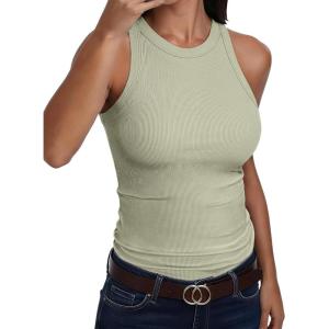 image:imageANRABESS Sleeveless Tank Tops for Women High Neck Racerback Ribbed Knit Top Summer 2026 Casual Basic Slim Fit Workout ShirtsSage Green