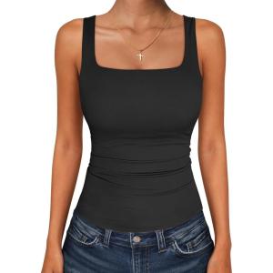 image:imageANRABESS Tank Top for Women Summer 2026 Double Lined Sleeveless Square Neck Basic Tight Workout Tees ShirtsBlack