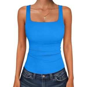 image:imageANRABESS Tank Top for Women Summer 2026 Double Lined Sleeveless Square Neck Basic Tight Workout Tees ShirtsBlue