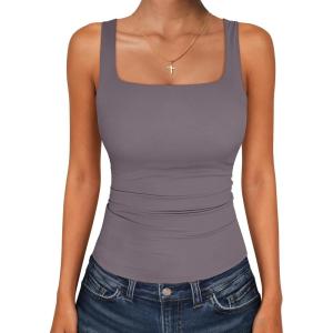 image:imageANRABESS Tank Top for Women Summer 2026 Double Lined Sleeveless Square Neck Basic Tight Workout Tees ShirtsGrey Purple
