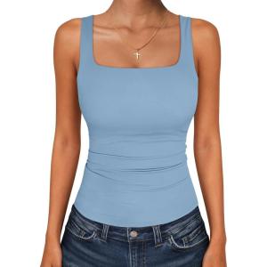 image:imageANRABESS Tank Top for Women Summer 2026 Double Lined Sleeveless Square Neck Basic Tight Workout Tees ShirtsLight Blue