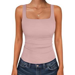 image:imageANRABESS Tank Top for Women Summer 2026 Double Lined Sleeveless Square Neck Basic Tight Workout Tees ShirtsLight Pink