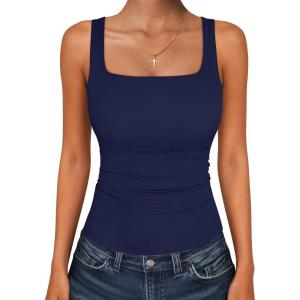 image:imageANRABESS Tank Top for Women Summer 2026 Double Lined Sleeveless Square Neck Basic Tight Workout Tees ShirtsNavy Blue