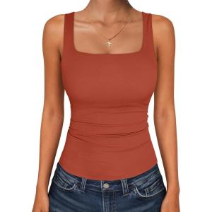 image:imageANRABESS Tank Top for Women Summer 2026 Double Lined Sleeveless Square Neck Basic Tight Workout Tees ShirtsOrange