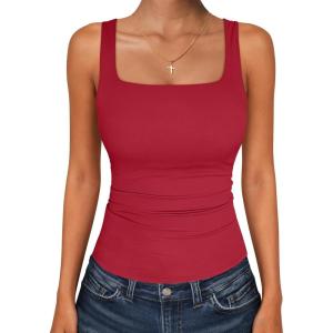 image:imageANRABESS Tank Top for Women Summer 2026 Double Lined Sleeveless Square Neck Basic Tight Workout Tees ShirtsRed