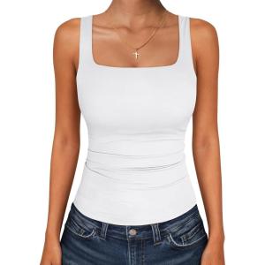 image:imageANRABESS Tank Top for Women Summer 2026 Double Lined Sleeveless Square Neck Basic Tight Workout Tees ShirtsWhite