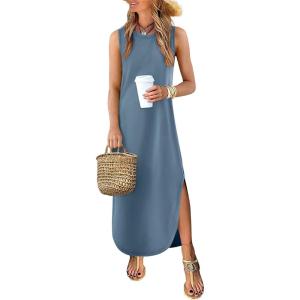 image:imageANRABESS Women Summer Casual Maxi Sundress Sleeveless Loose Split 2026 Trendy Tank Shirt Long Dress Beach Vacation ClothesGrey Blue
