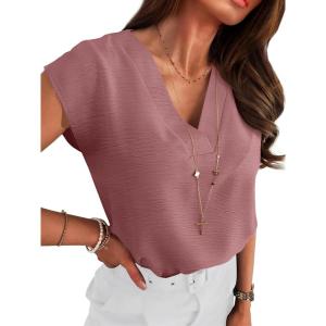 image:imageANRABESS Women Tops Cap Sleeve Dressy Casual V Neck Shirts 2026 Summer Business Work Blouses Outfits Trendy Spring ClothingDusty Rose