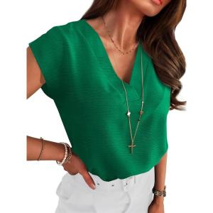 image:imageANRABESS Women Tops Cap Sleeve Dressy Casual V Neck Shirts 2026 Summer Business Work Blouses Outfits Trendy Spring ClothingGreen