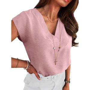 image:imageANRABESS Women Tops Cap Sleeve Dressy Casual V Neck Shirts 2026 Summer Business Work Blouses Outfits Trendy Spring ClothingLight Pink