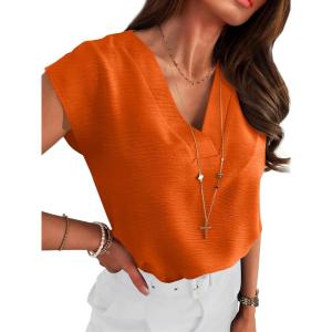 image:imageANRABESS Women Tops Cap Sleeve Dressy Casual V Neck Shirts 2026 Summer Business Work Blouses Outfits Trendy Spring ClothingOrange