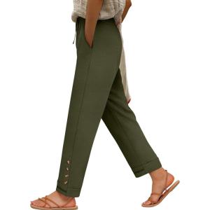 image:imageANRABESS Womens Casual Cropped Pants Drawstring Elastic Waist 2026 Summer Loose Ankle Work Trousers with PocketsArmy Green