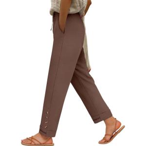 image:imageANRABESS Womens Casual Cropped Pants Drawstring Elastic Waist 2026 Summer Loose Ankle Work Trousers with PocketsBrown