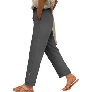 image:imageANRABESS Womens Casual Cropped Pants Drawstring Elastic Waist 2026 Summer Loose Ankle Work Trousers with PocketsDark Gray