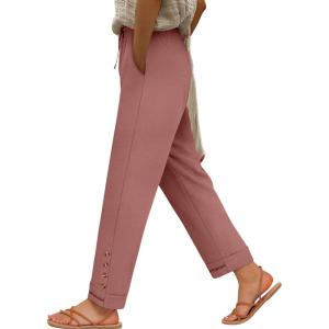image:imageANRABESS Womens Casual Cropped Pants Drawstring Elastic Waist 2026 Summer Loose Ankle Work Trousers with PocketsDusty Rose