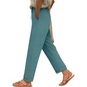 image:imageANRABESS Womens Casual Cropped Pants Drawstring Elastic Waist 2026 Summer Loose Ankle Work Trousers with PocketsLake