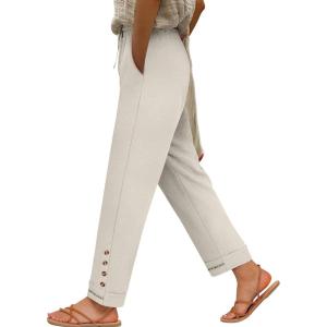 image:imageANRABESS Womens Casual Cropped Pants Drawstring Elastic Waist 2026 Summer Loose Ankle Work Trousers with PocketsLight Yellow