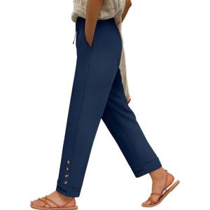 image:imageANRABESS Womens Casual Cropped Pants Drawstring Elastic Waist 2026 Summer Loose Ankle Work Trousers with PocketsNavy Blue