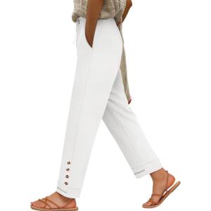 image:imageANRABESS Womens Casual Cropped Pants Drawstring Elastic Waist 2026 Summer Loose Ankle Work Trousers with PocketsWhite