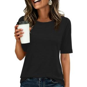 image:imageANRABESS Womens Half Sleeve Tops Crewneck Shirts Basic Fit Tee Trendy 2026 Spring Summer Business Casual TShirtsBlack