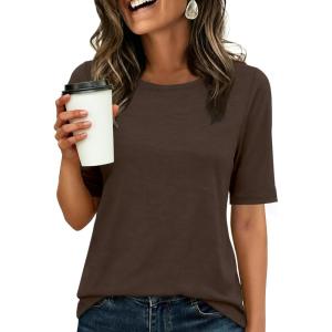 image:imageANRABESS Womens Half Sleeve Tops Crewneck Shirts Basic Fit Tee Trendy 2026 Spring Summer Business Casual TShirtsBrown