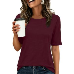 image:imageANRABESS Womens Half Sleeve Tops Crewneck Shirts Basic Fit Tee Trendy 2026 Spring Summer Business Casual TShirtsBurgundy