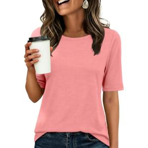 image:imageANRABESS Womens Half Sleeve Tops Crewneck Shirts Basic Fit Tee Trendy 2026 Spring Summer Business Casual TShirtsCoral