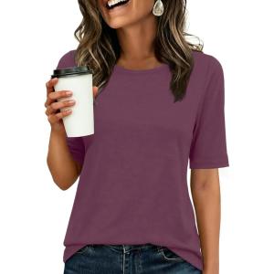 image:imageANRABESS Womens Half Sleeve Tops Crewneck Shirts Basic Fit Tee Trendy 2026 Spring Summer Business Casual TShirtsPurplish Red