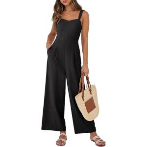 image:imageANRABESS Womens Jumpsuit Casual Summer Wide Leg Sleeveless Smocked One Piece Romper 2026 Beach Travel Vacation Jumper OutfitsBlack