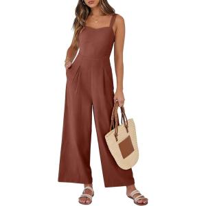 image:imageANRABESS Womens Jumpsuit Casual Summer Wide Leg Sleeveless Smocked One Piece Romper 2026 Beach Travel Vacation Jumper OutfitsRust
