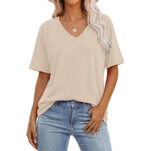 image:imageANRABESS Womens Oversized Acid Washed TShirt Short Sleeve Vintage Casual V Neck Tops 2026 Summer Basic Tee Trendy ClothesBeige