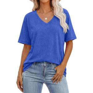 image:imageANRABESS Womens Oversized Acid Washed TShirt Short Sleeve Vintage Casual V Neck Tops 2026 Summer Basic Tee Trendy ClothesBlue