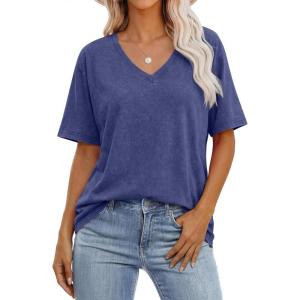 image:imageANRABESS Womens Oversized Acid Washed TShirt Short Sleeve Vintage Casual V Neck Tops 2026 Summer Basic Tee Trendy ClothesDeed Blue