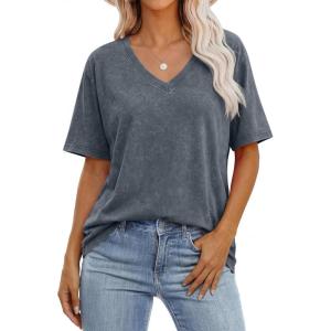 image:imageANRABESS Womens Oversized Acid Washed TShirt Short Sleeve Vintage Casual V Neck Tops 2026 Summer Basic Tee Trendy ClothesGrey