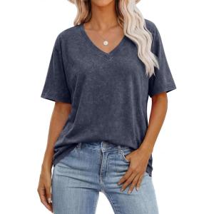 image:imageANRABESS Womens Oversized Acid Washed TShirt Short Sleeve Vintage Casual V Neck Tops 2026 Summer Basic Tee Trendy ClothesNavy Blue