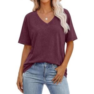 image:imageANRABESS Womens Oversized Acid Washed TShirt Short Sleeve Vintage Casual V Neck Tops 2026 Summer Basic Tee Trendy ClothesRed Brown