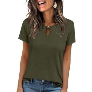 image:imageANRABESS Womens Short Sleeve Tops Summer Tshirts Cute Keyhole Neck Casual Basic Tee Dressy Work 2026 Spring Trendy OutfitsArmy Green