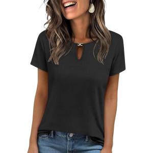 image:imageANRABESS Womens Short Sleeve Tops Summer Tshirts Cute Keyhole Neck Casual Basic Tee Dressy Work 2026 Spring Trendy OutfitsBlack