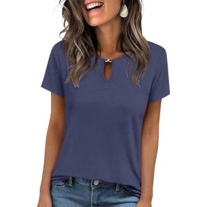 image:imageANRABESS Womens Short Sleeve Tops Summer Tshirts Cute Keyhole Neck Casual Basic Tee Dressy Work 2026 Spring Trendy OutfitsBlue Gray