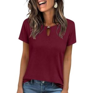 image:imageANRABESS Womens Short Sleeve Tops Summer Tshirts Cute Keyhole Neck Casual Basic Tee Dressy Work 2026 Spring Trendy OutfitsBurgundy
